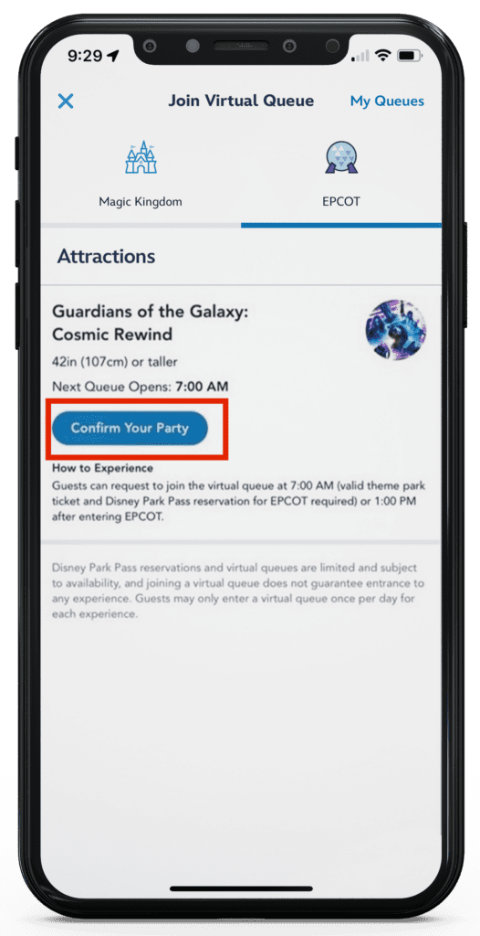 confirm your party for disney world virtual queue tutorial